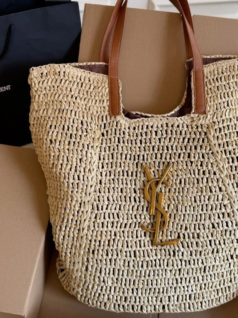 🧿Yves Saint Laurent🧿 straw woven tote bag 36x35cm